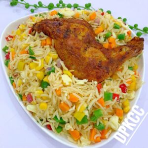 egg vegetable fried rice with grilled chicken
